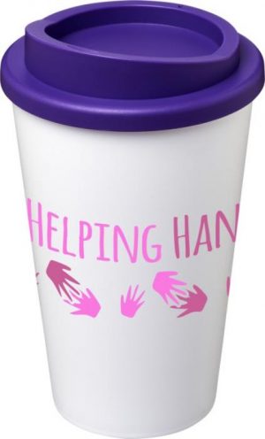 White Insulated Tumbler with Purple Lid