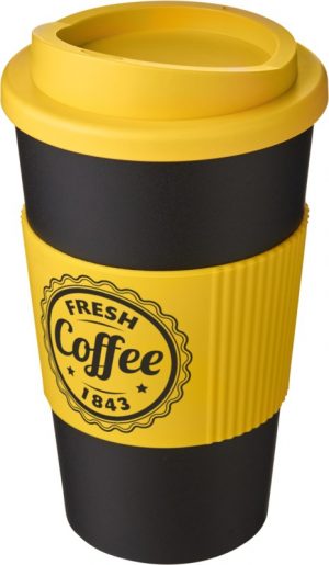 Black Insulated Tumbler with Yellow Grip