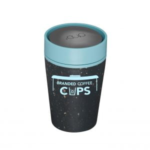 8oz Circular Cup - black and faraway blue - custom printed