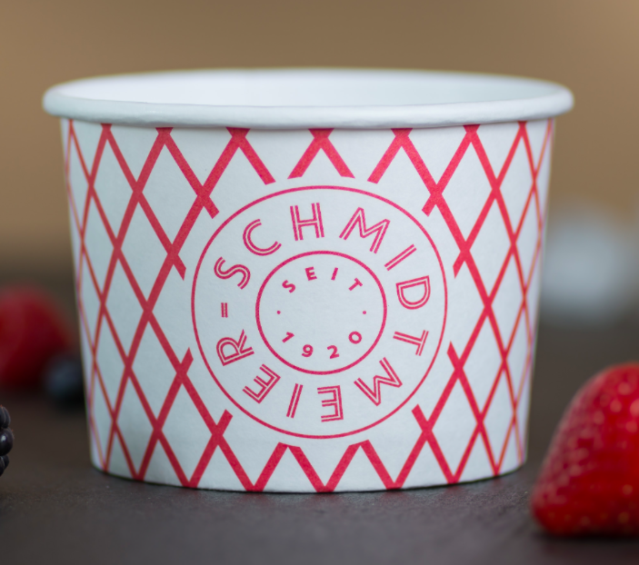 A printed ice cream tub