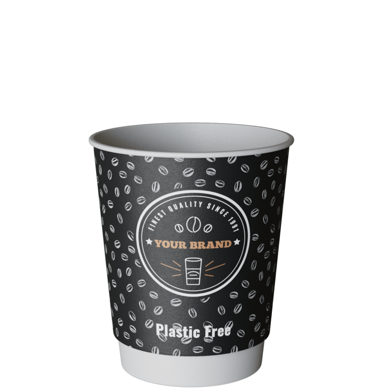 8 oz Plastic Free Printed Paper Coffee Cups DoubleWalled Full